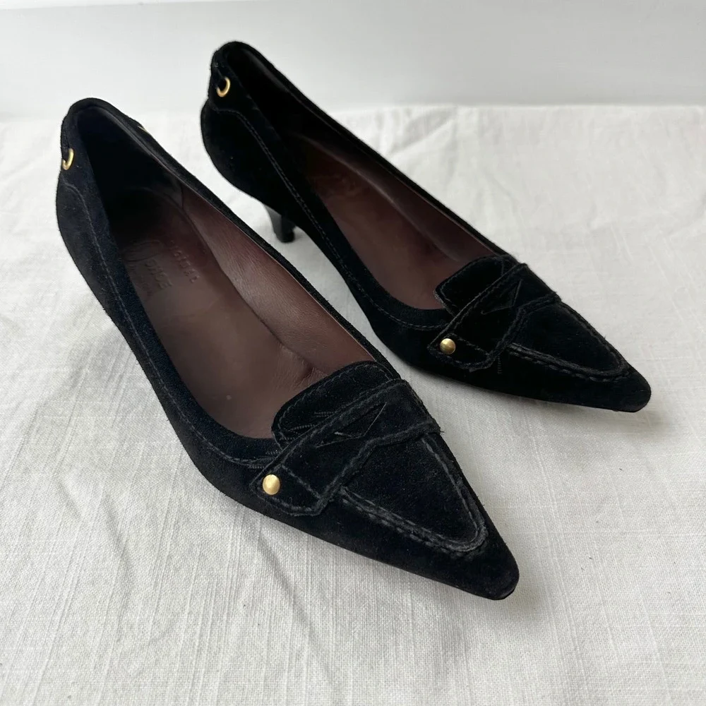 The Original Car Shoe Suede Kitten Heel‎ Pumps Pointed Toe  Black 36.5